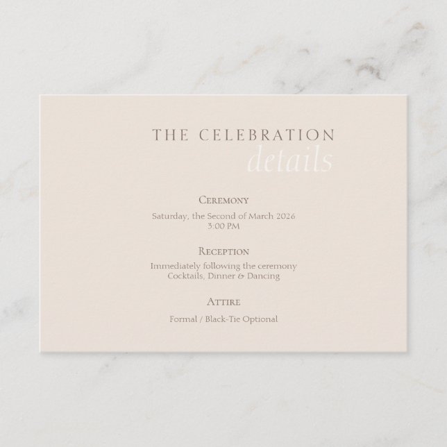 Elegant Minimalist Sand Warm Taupe Wedding Begleitkarte (Vorderseite)