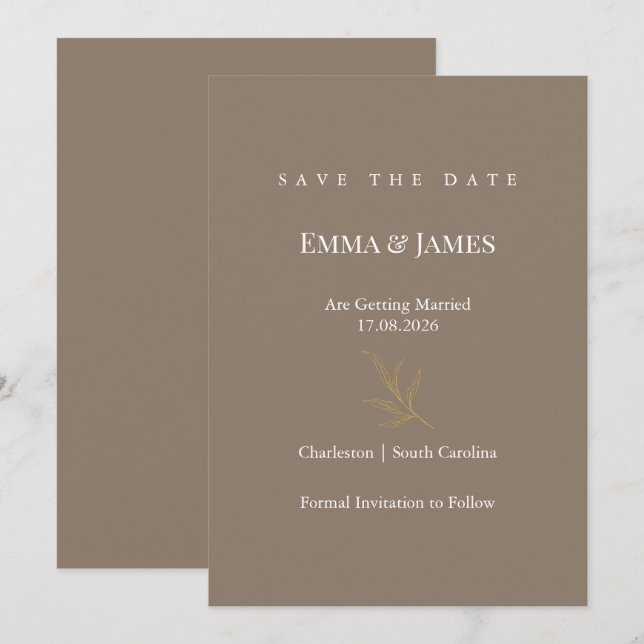 Elegant Minimalist Save the Date Card | Modern (Devant / Derrière)