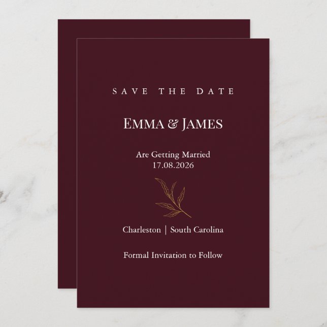 Elegant Minimalist Save the Date Card | Modern (Devant / Derrière)