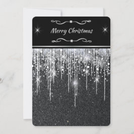 Elegant minimalist schwarze silber glänzende Weihn Feiertagskarte
