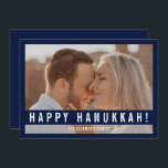 Elegant Minimalist Script Happy Hanukkah Photo  Feiertagskarte<br><div class="desc">Elegant Minimalist Script Happy Hanukkah Photo Holiday Card.</div>