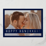 Elegant Minimalist Script Happy Hanukkah Photo  Folien Feiertagskarte<br><div class="desc">Elegant Minimalist Script Happy Hanukkah Photo Foil Holiday Card.</div>