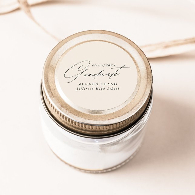 Elegant Minimalist Script Ivory Graduation Runder Aufkleber (Von Creator hochgeladen)