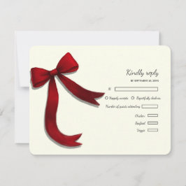 Elegant Minimalist Simple wedding red bow RSVP Car Karte