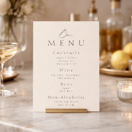 Elegant Minimalist Taupe Wedding Bar Menu Sign Einladung