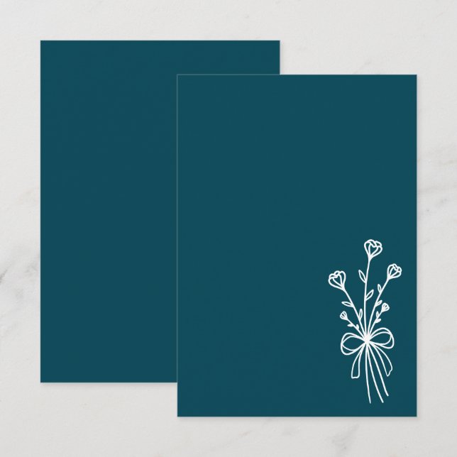 Elegant Minimalist Teal Wedding Einladung (Vorne/Hinten)