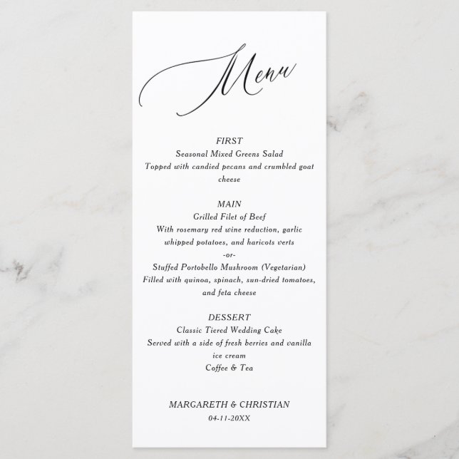 Elegant Minimalist Wedding Menu Menükarte (Vorderseite)