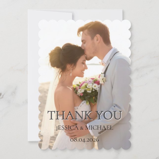 Elegant Minimalist Wedding Photo Thank You Card Dankeskarte (Vorderseite)