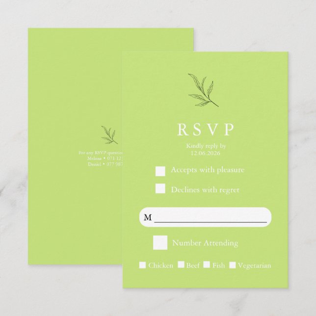 Elegant Minimalist Wedding RSVP Card Modern Simple (Devant / Derrière)