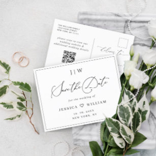 Elegant Minimalist Wedding Save the Date QR code Postkarte
