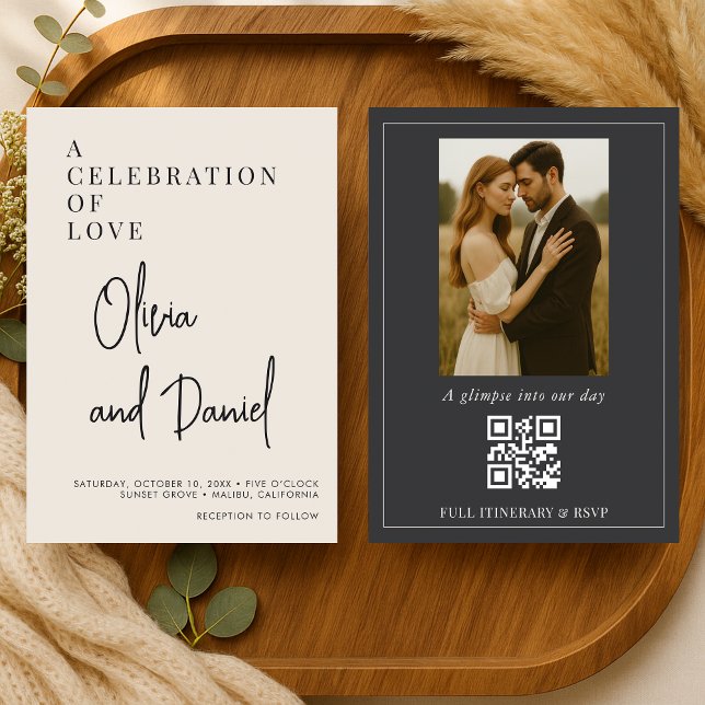 Elegant Minimalist Wedding Script Photo QR Code  Einladung (Von Creator hochgeladen)