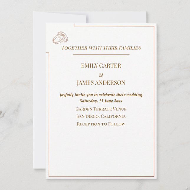 Elegant Minimalist Wedding Template with Rings Einladung (Vorderseite)