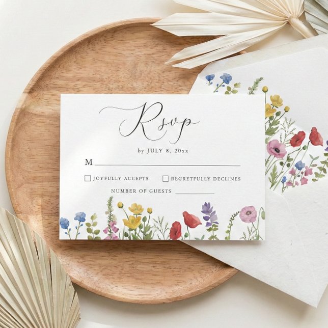 Elegant Minimalist Whimsical Wildflower Wedding RSVP Karte (create your own personalized wildflower modern script calligraphy rsvp card)
