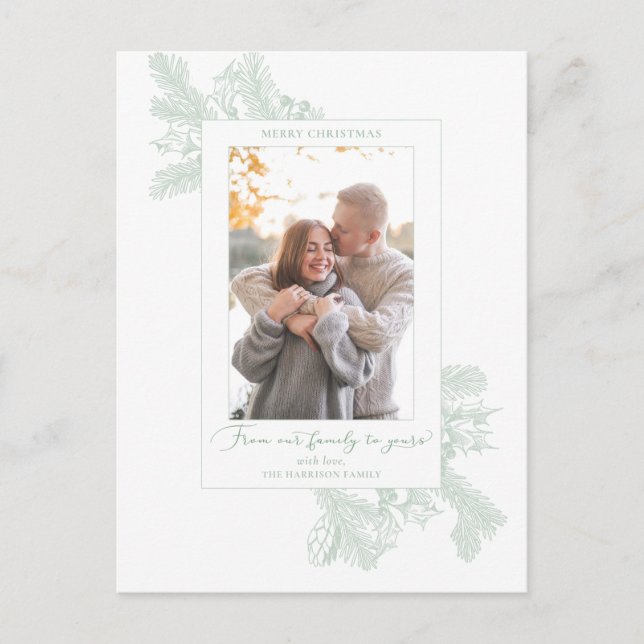 Elegant Minimalist White and Mint Holiday Floral Postkarte (Vorderseite)