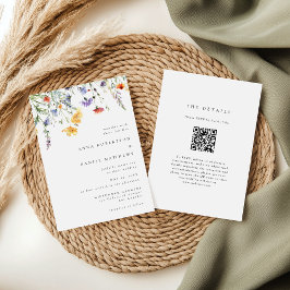 Elegant Minimalist Wildflower QR Code Wedding Einladung