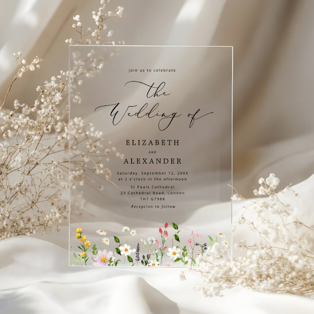 Elegant minimalist wildflower Simple wedding Acryleinladungen (Von Creator hochgeladen)