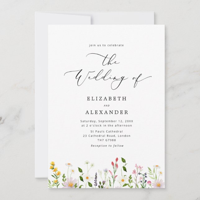Elegant minimalist wildflower wedding einladung (Vorderseite)