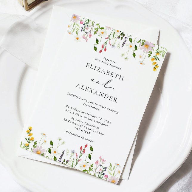 Elegant Minimalist Wildflower Wedding Einladung (Von Creator hochgeladen)