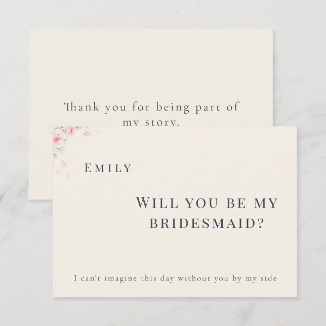 Elegant Minimalist Will You Be My Bridesmaid Card Dankeskarte (Vorne/Hinten)