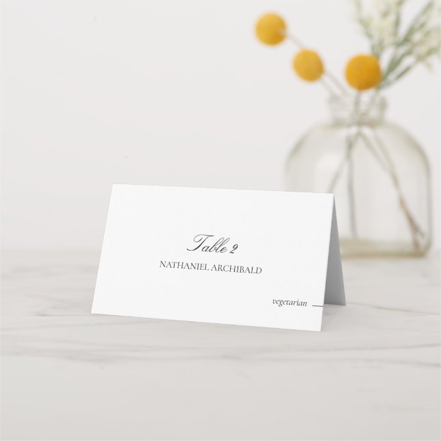 Elegant & Minimalist with Meal Choice Wedding Platzkarte (Vorderseite)