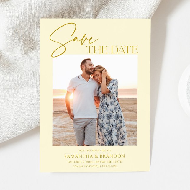 Elegant Minimalist Yellow Photo Save The Date (Von Creator hochgeladen)