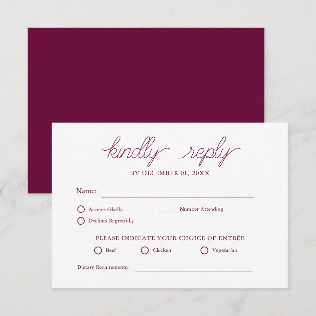 Elégant minimaliste Bourgogne moderne mariage RSVP (Devant / Derrière)