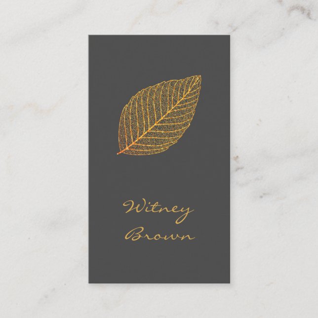 Élégant minimaliste feuille d'or carte de visite (Devant)