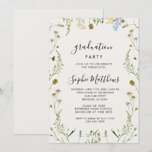 Élégant minimaliste Floral Graduation Invitation