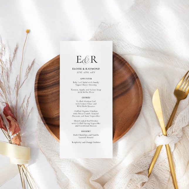 Élégant minimaliste Monogramme Menu Mariage blanc (Créateur téléchargé)