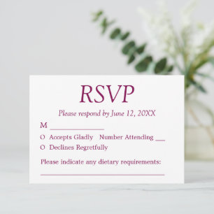 Elégant minimaliste Mulberry Wedding Carte RSVP