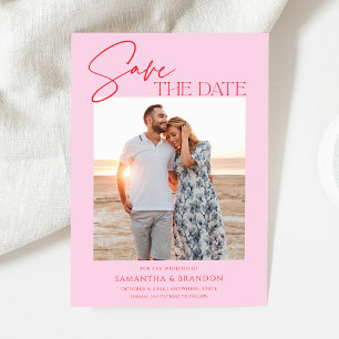 Élégant Minimaliste Rose Rouge Photo Save The Date
