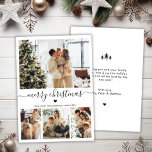 Elegant Minimalistisch 4 Foto Collage Weihnachtsfe Feiertagskarte<br><div class="desc">Elegante, Minimalistische, moderne Schwarz und Weiß 4 Foto Collage Frohe Weihnachts Script Holiday Card. Diese festliche, minimale 4 (4) Foto-Urlaubskarte Vorlage verfügt über eine hübsche Collage aus Foto, ein kleines Herzmotiv und schlichte Kiefernbäume in Schwarz und Weiß. Der Grußtext "Frohe Weihnachten" ist in einem handgeschriebenen Schriftzeichen vom Typ Schriftart Swash-Schwanz...</div>