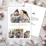 Elegant Minimalistisch 4 Foto Collage Weihnachtsfe Feiertagskarte<br><div class="desc">Elegante, Minimalistische, moderne Gold und White 4 Foto Collage Frohe Weihnachts Script Holiday Card. Dieses festliche, minimale vier (4) Foto Urlaubskarte Vorlage verfügt über eine hübsche Foto Collage, ein kleines doodle Herz und sagt Frohe Weihnachten! Der "Frohe Weihnachten"-Grußtext ist in einer schönen goldgelben Hand geschrieben Typografie Swash-Schwanz Schriftart Typ auf...</div>