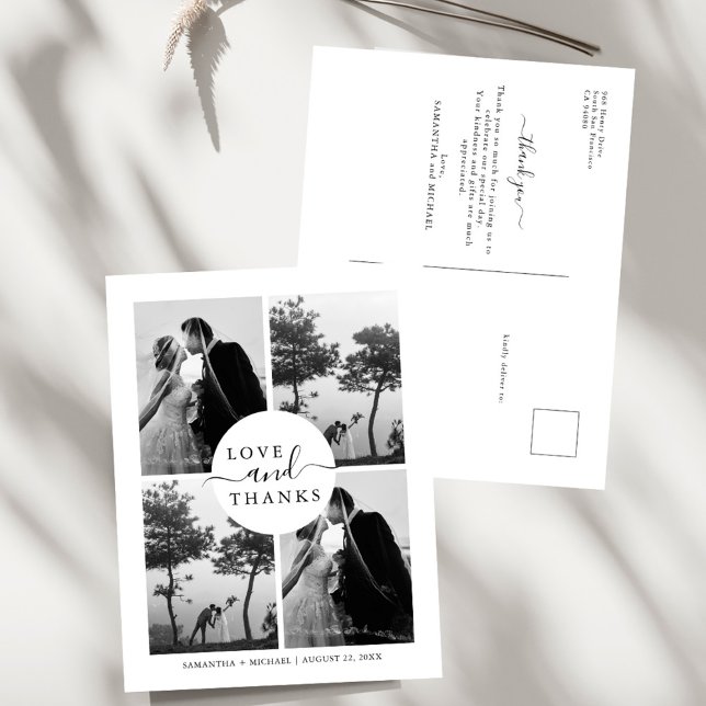 Elegant Minimalistisch 4 Foto Hochzeit Vielen Dank Postkarte (Von Creator hochgeladen)
