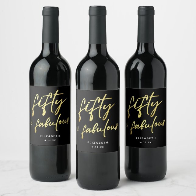 Elegant Minimalistisch Black Gold Fifty und fabelh Weinetikett (Flaschen)