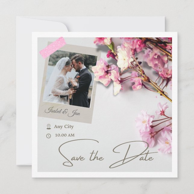 Elegant minimalistisch Cherry Blossom rosa Save The Date (Vorderseite)