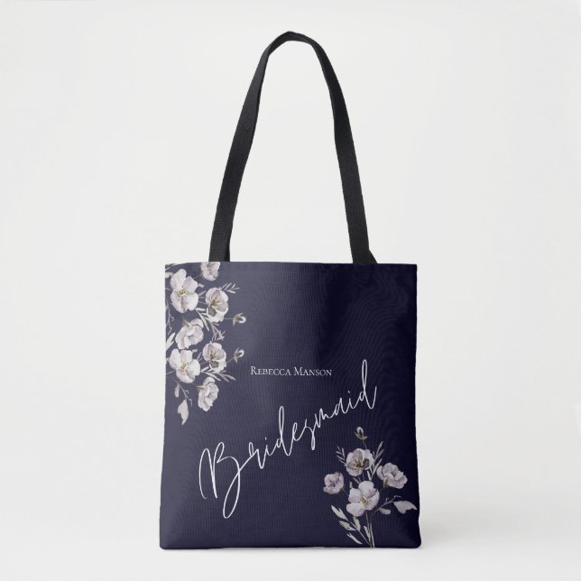 Elegant minimalistisch dunkle Marine Aquarell Brid Tasche (Vorderseite)