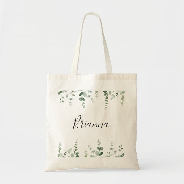 Elegant Minimalistisch Green Eucalyptus Bridesmaid Tragetasche (Vorne)
