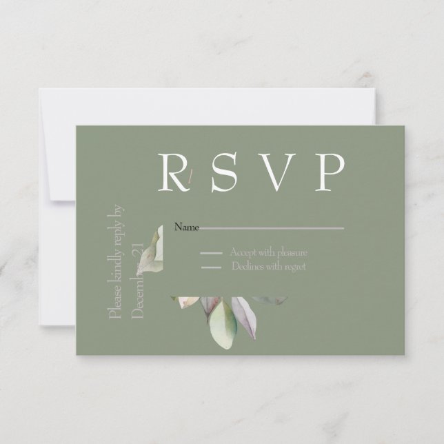 Elegant minimalistisch grün RSVP karte (Vorderseite)