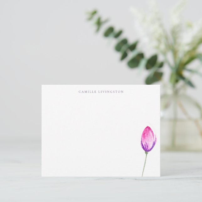 Elegant Minimalistisch Lila Rosa BlütenPersonalisi Mitteilungskarte (Stehend Vorderseite)