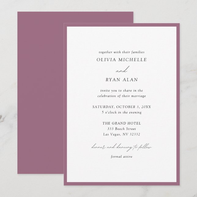 Elegant Minimalistisch Lilac Lila Hochzeit Einladu Einladung (Vorne/Hinten)