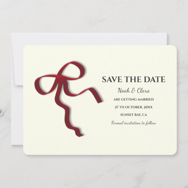 Elegant Minimalistisch mit Red Bow - Einfach klass Save The Date (Vorderseite)