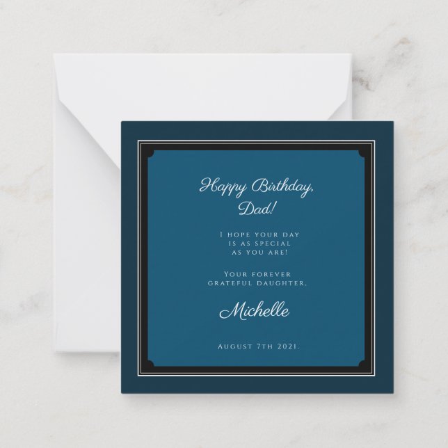 Elegant Minimalistisch Navy Blue "Glücklicher Gebu Mitteilungskarte (Rückseite)