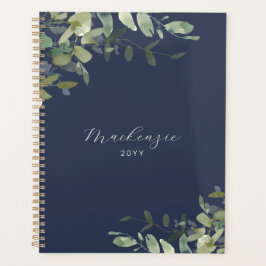 Elegant Minimalistisch Navy Blue Greenery Planer