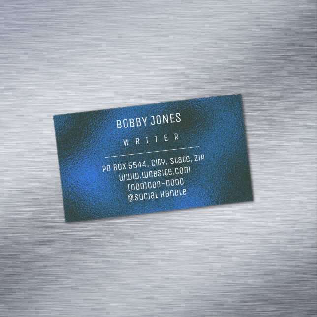 Elegant Minimalistisch Navy Blue Metallic Magnetische Visitenkarte (Beispiel)