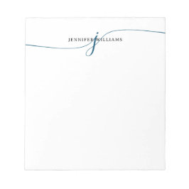 Elegant Minimalistisch Navy Blue Script Monogram Notizblock