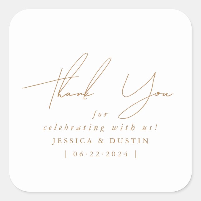 Elegant Minimalistisch Vielen Dank Gold Script Quadratischer Aufkleber (Vorderseite)