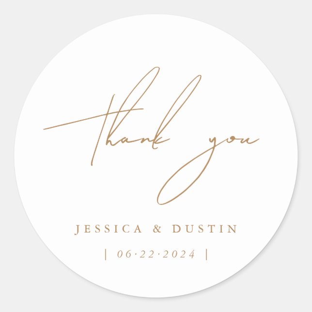 Elegant Minimalistisch Vielen Dank, Script Gold Runder Aufkleber (Vorderseite)