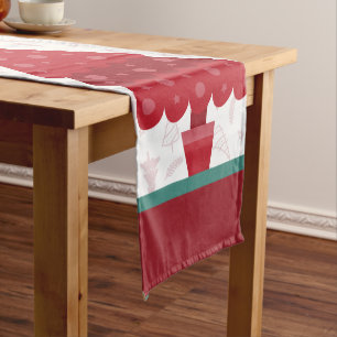 Elegant Minimalistisch White Red Frohe Weihnachten Kurzer Tischläufer