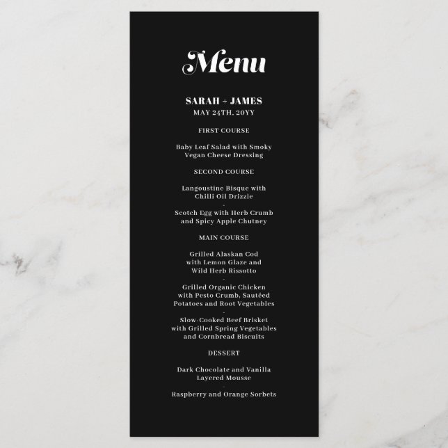 Elegant Minimalistische kalligraphische Schwarze H Menükarte (Vorderseite)